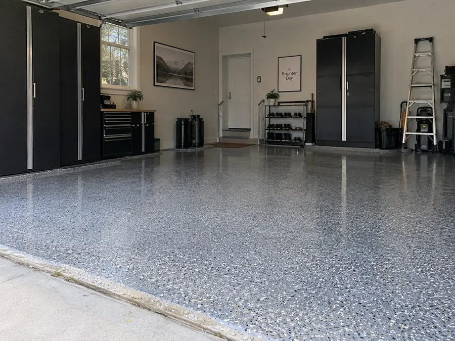 Coated garage floor