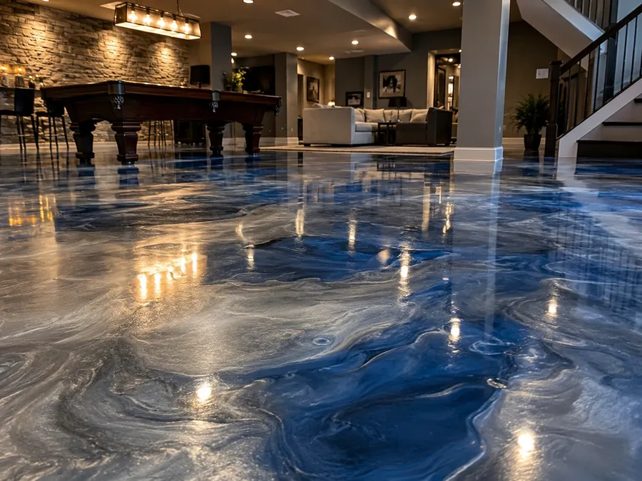 Metallic epoxy residential statement room