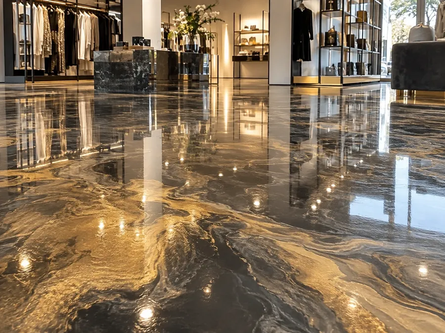 Metallic epoxy retail showroom floor