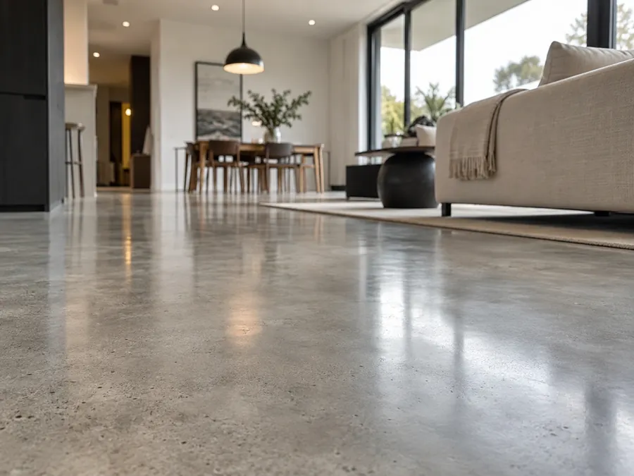 Coated residential interior concrete floor
