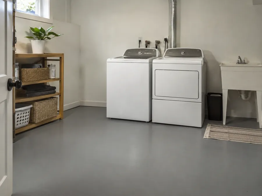 Coated utility or laundry room floor
