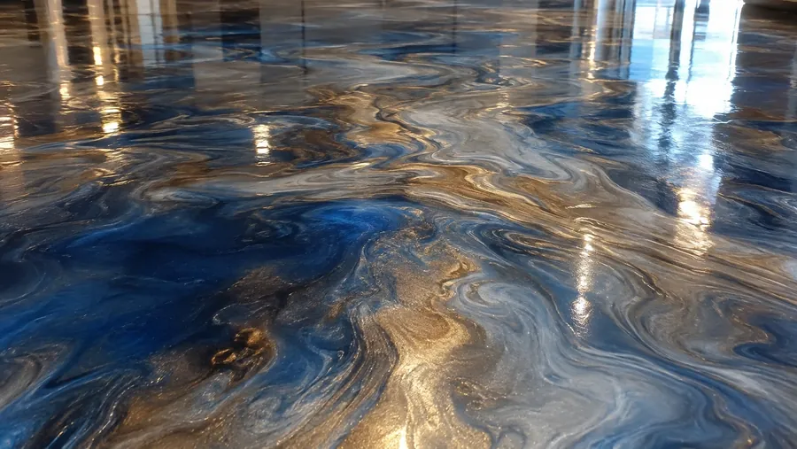 Close-up detail of metallic epoxy pigment movement